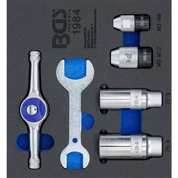 BGS Technic Műhelykocsi-betét 1/6: Feszítőszerszám-készlet menetmetsző-fúróhoz 6 darabos (BGS-1984-2)
