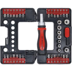BGS Technic Behajtófej-/dugókulcskészlet racsnis-nyeles hajtószárral fejekhez, átkapcsolható 38 darabos (BGS-20138)