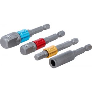 BGS Technic Adapterkészlet fúrógépekhez színes Külső hatszögletű kulcsnyílású hajtás 6,3 mm (1/4") 6,3 mm (1/4"), 10 mm (3/8"), 12,5 mm (1/2"), Belső hatszögletű 6,3 mm (1/4") 4 darabos (BGS-20814)