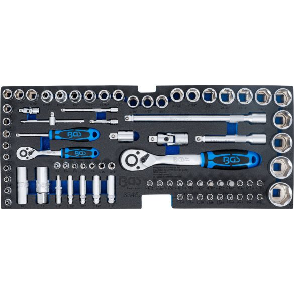 BGS Technic Hab anyagú betét a BGS 3312-hez: Dugókulcskészlet 6,3 mm (1/4") / 12,5 mm (1/2") coll méretek 78 darabos (BGS-3345)