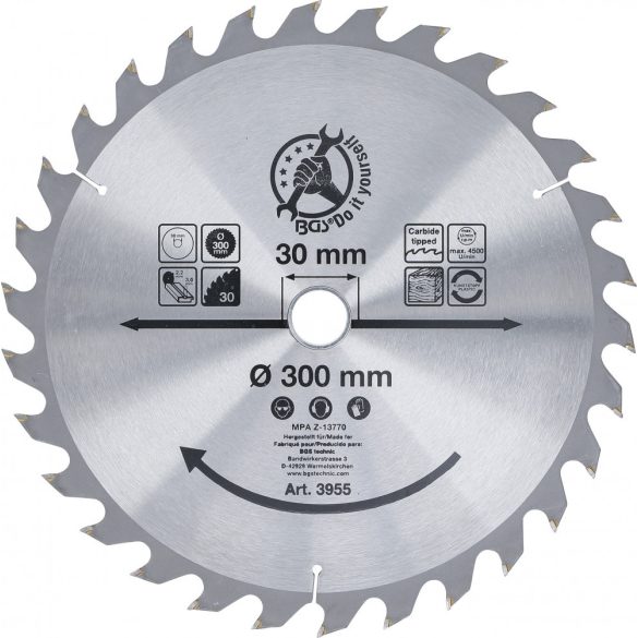 BGS Technic Keményfém körfűrészlap Ø 300 x 30 x 3,2 mm 30 fogú (BGS-3955)