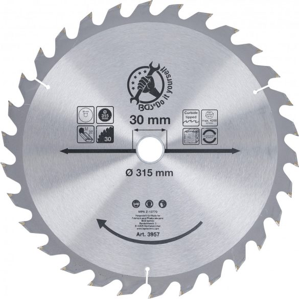 BGS Technic Keményfém körfűrészlap Ø 315 x 30 x 3,0 mm 30 fogú (BGS-3957)