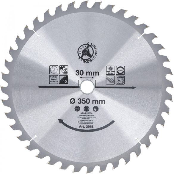 BGS Technic Keményfém körfűrészlap Ø 350 x 30 x 3,4 mm 40 fogú (BGS-3958)