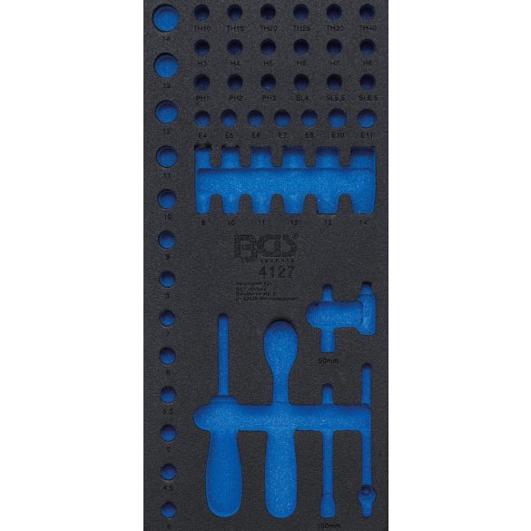 BGS technic 1/3 szerszámtálca szerszámkocsihoz (408x189x32 mm), üresen: 50 részes dugókulcs és hajtószár készlethez,1/4" (nem tartozék) (BGS 4127-1)