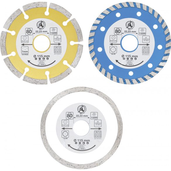 BGS Technic Gyémánt vágókorong-készlet furat Ø 20 mm Ø 115 mm 3 darabos (BGS-50840)