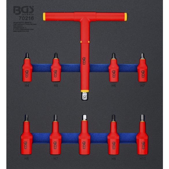 BGS Technic Műhelykocsi-betét 2/3: VDE-behajtófej készlet 10 mm (3/8") / 12,5 mm (1/2") belső hatszögletű 4 - 10 mm 10 darabos (BGS-70216)