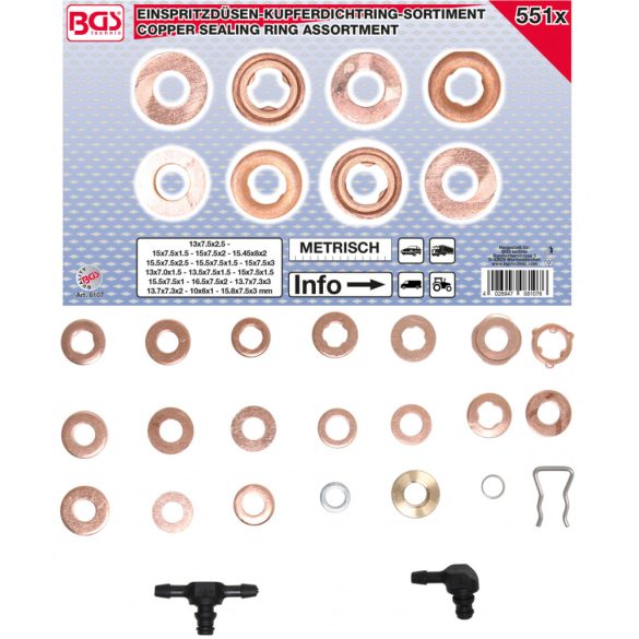 BGS Technic Injektor réztömítés készlet 551 darabos (BGS-8107)